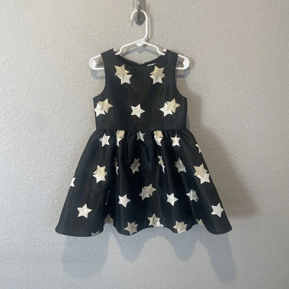 Gymboree Dress Girls 4 Black Gold Sparkle star Dress Christmas Wedding Lined